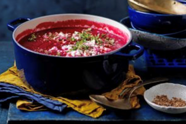Roasted beetroot and lemon thyme soup