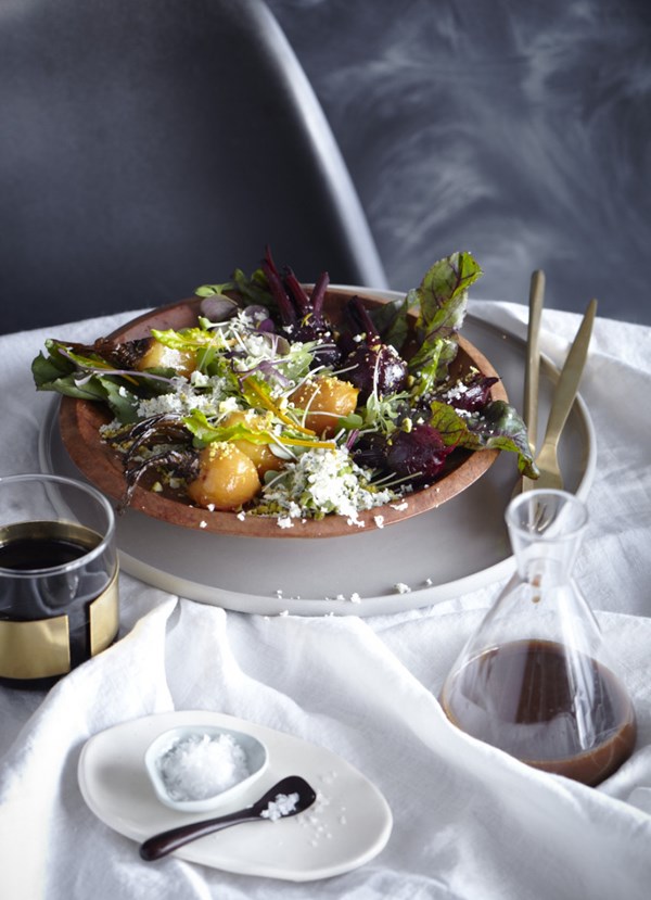 Roasted beetroot, blue cheese and pistachio salad