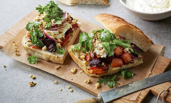 Roasted beetroot, carrot, spiced nuts and whipped feta