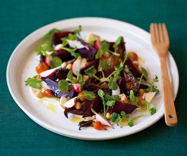 Roasted beetroot salad with hazelnuts and watercress
