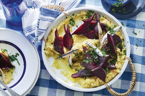 Roasted beetroot with almond skordalia