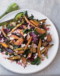Roasted beets and carrots with goat cheese dressing