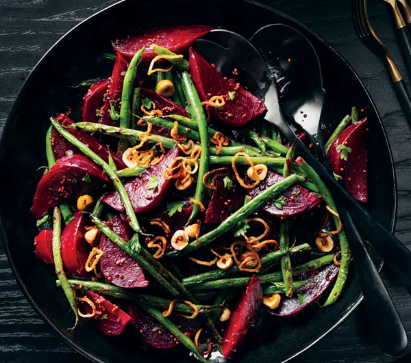 Roasted beets and charred green beans