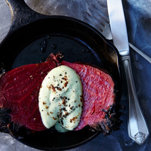 Roasted beets with avocado-habanero crema
