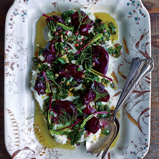 Roasted beets with beet green salsa verde