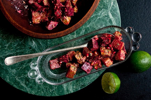 Roasted beets with chiles, ginger, yogurt and Indian spices