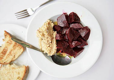 Roasted beets with garlic–potato spread (Pantzaria me skordalia) 