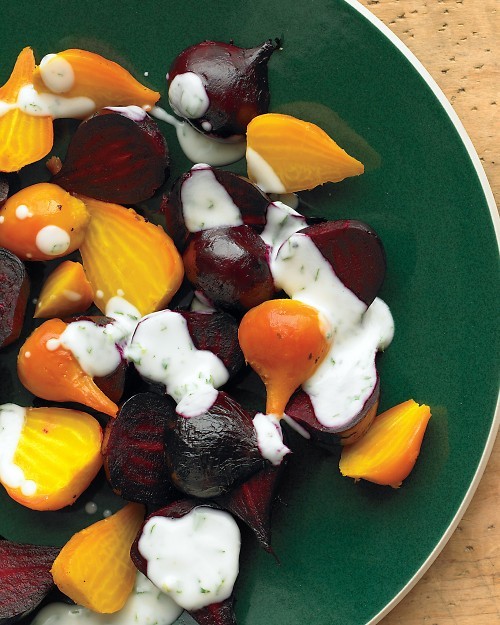 Roasted beets with mint-yogurt sauce