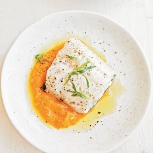 Roasted black cod with carrot-tarragon puree