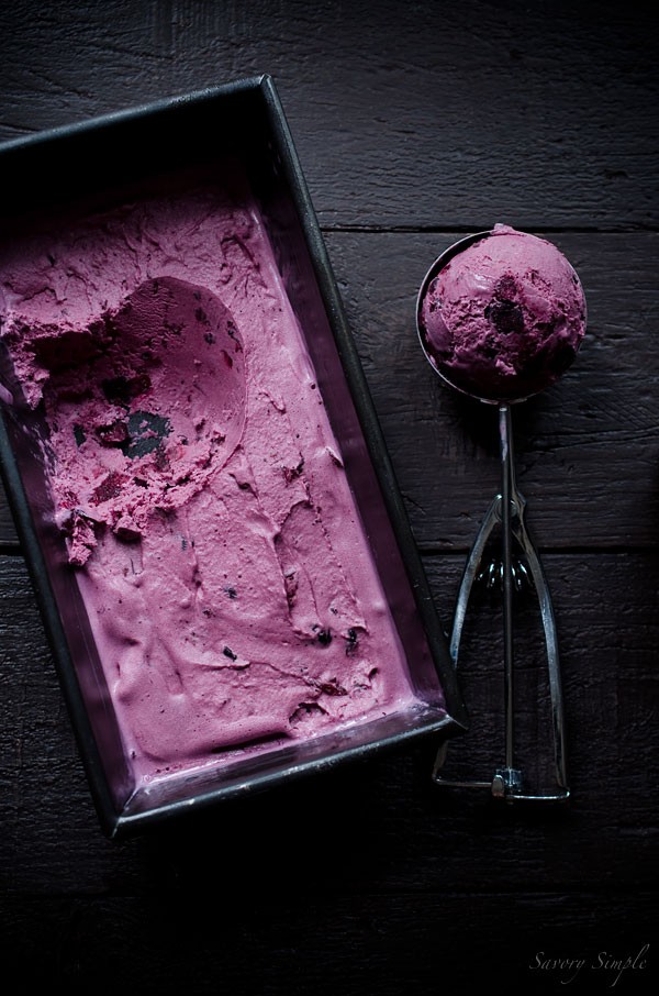 Roasted blueberry crème fraîche ice cream