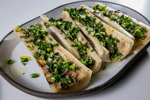 Roasted bone marrow with parsley topping
