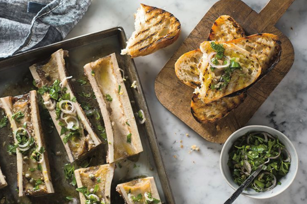 Roasted bone marrow with parsley salad