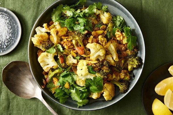Roasted broccoli & cauliflower with curry brown butter