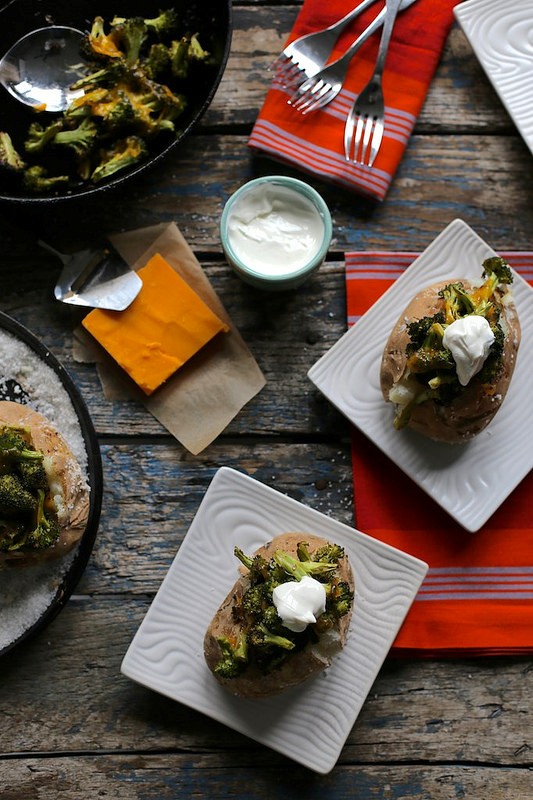 Roasted broccoli and cheddar baked potatoes