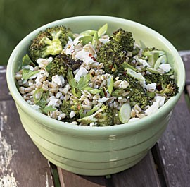 Roasted broccoli and farro salad with feta