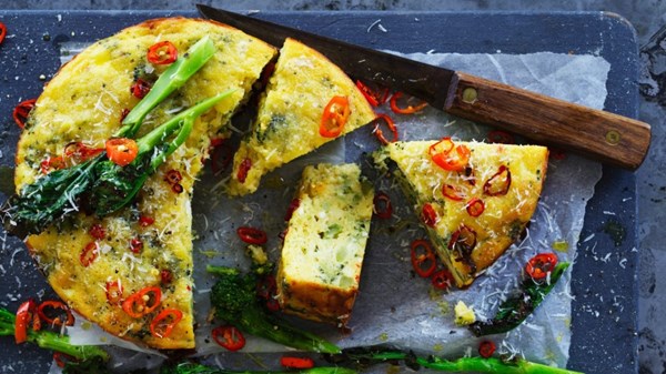 Roasted broccoli, chilli and ricotta cake [Helen Goh]