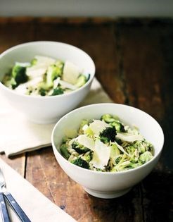 Roasted broccoli orzo with basil dressing