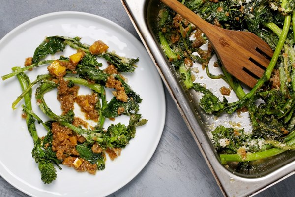 Roasted broccoli rabe with miso bagna cauda