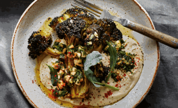 Roasted broccoli with almond ajo blanco