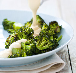 Roasted broccoli with cheese sauce