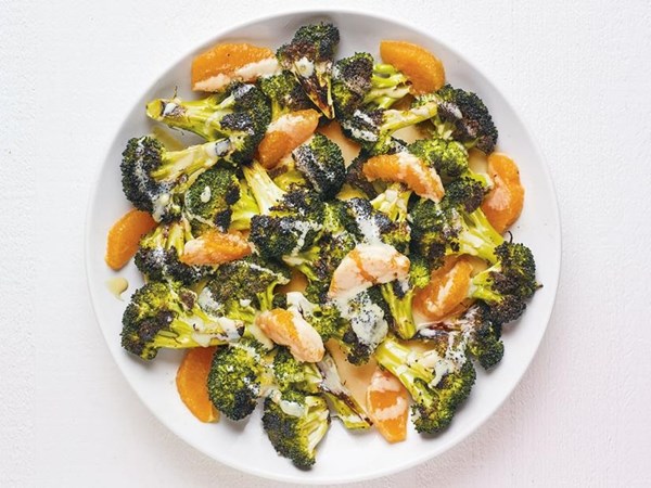 Roasted broccoli with creamy orange dressing 