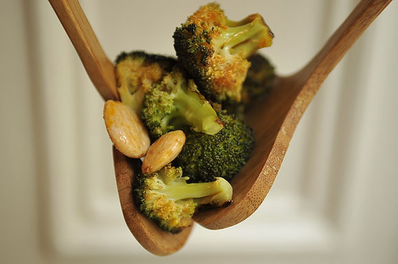 Roasted broccoli with smoked paprika vinaigrette and Marcona almonds
