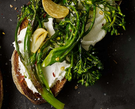 Roasted broccolini & goat cheese tartines
