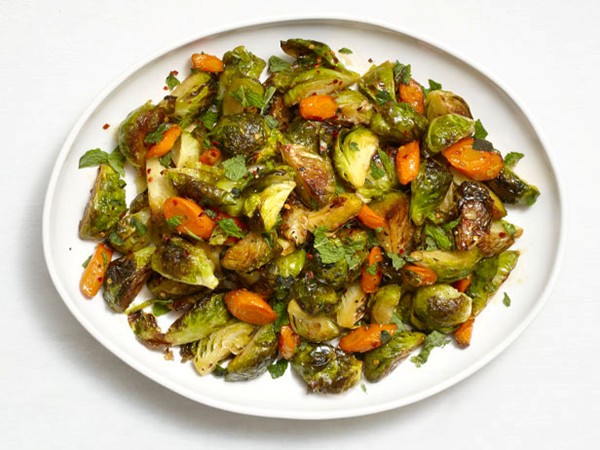 Roasted Brussels sprouts and carrots