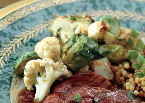 Roasted Brussels sprouts and cauliflower with orange