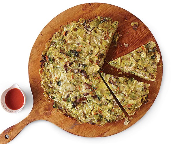 Roasted Brussels sprouts and mushroom frittata
