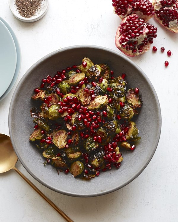 Roasted Brussels sprouts salad with pomegranate seeds