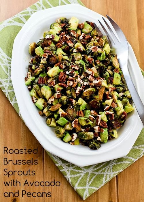 Roasted Brussels sprouts with avocados and pecans