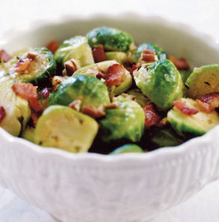 Roasted Brussels sprouts with bacon and pecans