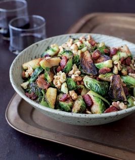 Roasted Brussels sprouts with bacon-walnut vinaigrette