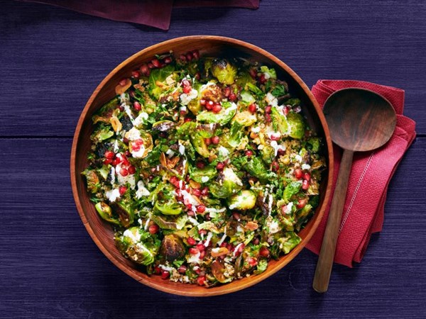 Roasted Brussels sprouts with bulgur and pomegranates 