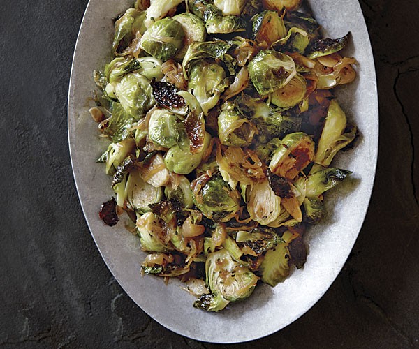 Roasted Brussels sprouts with caramelized onions