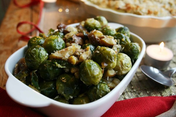 Roasted Brussels sprouts with chestnuts and parmesan 