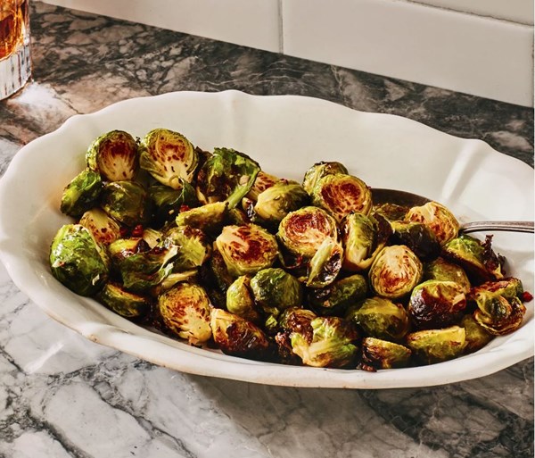 Roasted Brussels sprouts with garlic and pancetta