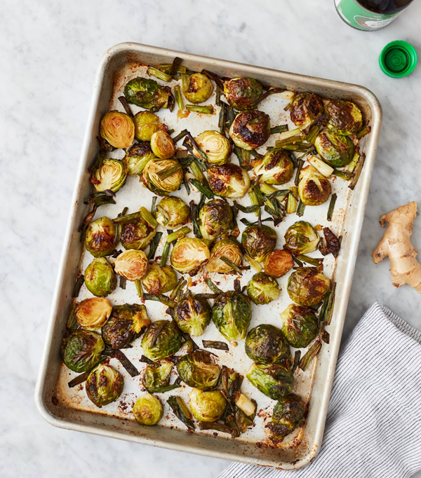 Roasted Brussels sprouts with ginger and scallions