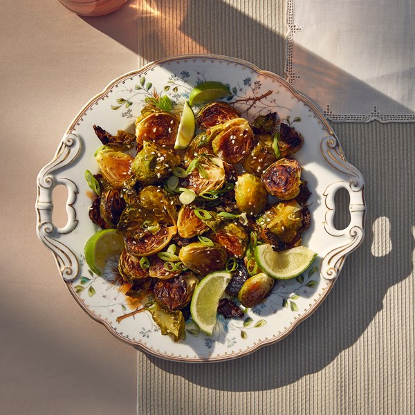 Roasted Brussels sprouts with maple-soy caramel