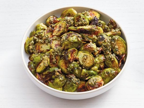 Roasted Brussels sprouts with mint pesto