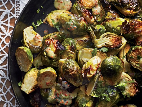 Roasted Brussels sprouts with mustard dressing