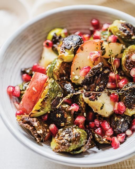 Roasted Brussels sprouts with pears and pomegranate