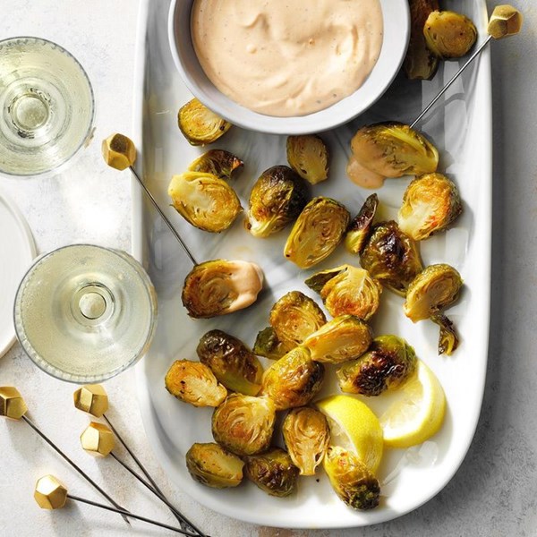 Roasted brussels sprouts with Sriracha aioli
