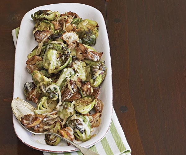 Roasted Brussels sprouts with wild mushrooms and cream