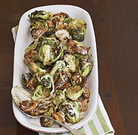 Roasted Brussels sprouts with wild mushrooms and cream