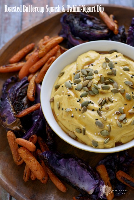 Roasted buttercup squash & tahini-yogurt dip