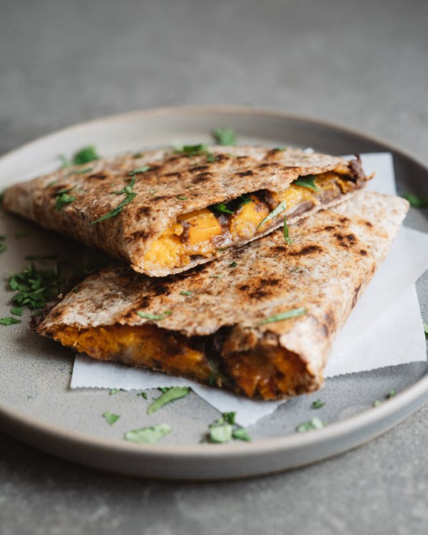 Roasted butternut + black bean quesadillas