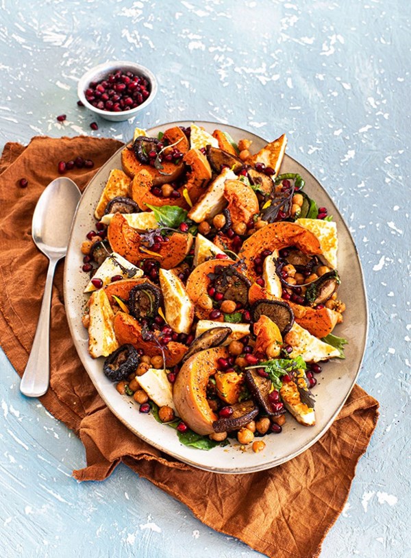 Roasted butternut pumpkin, shiitake mushroom and haloumi salad