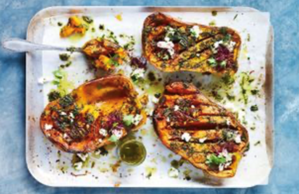 Roasted butternut pumpkin with herb oil and goat's cheese